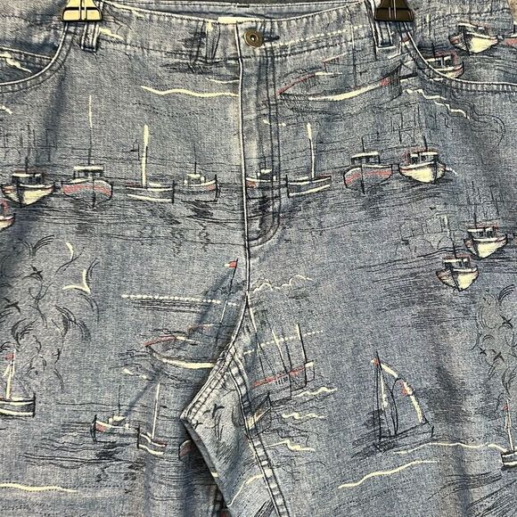 LIZ CLAIBORNE Capri Pants Women's Large Blue Michaela High-Rise Sailboat Print - Picture 3 of 16